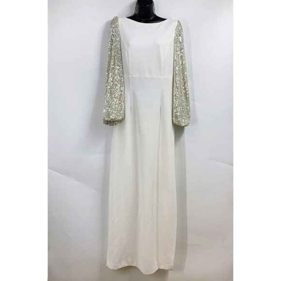 Eliza‎ J Women's Glitter-Sleeve Long Gala Formal Slit Gown Size 12 - Picture 1 of 15